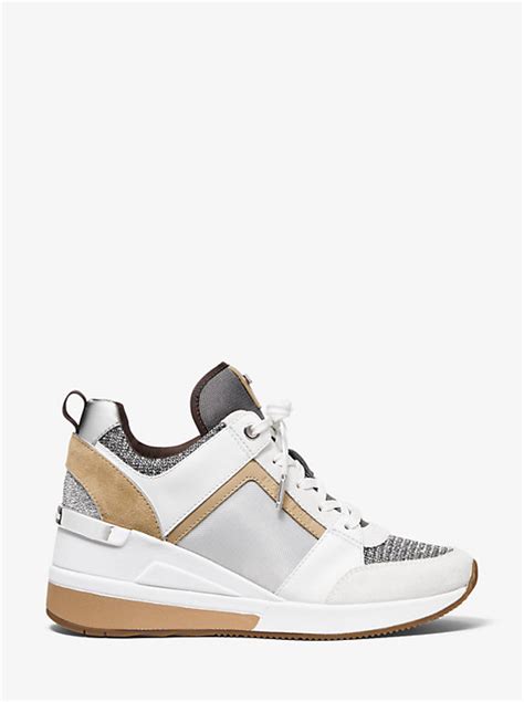 michael kors georgie mixed-media trainer|georgie leather and canvas trainer.